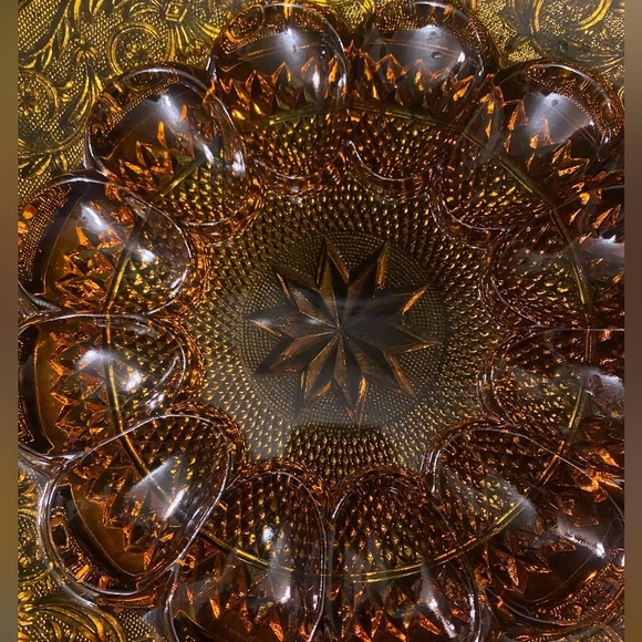 Vintage Tiara Amber Indiana 12" Glass Deviled Egg Platter Serving Plate - Picture 3 of 4